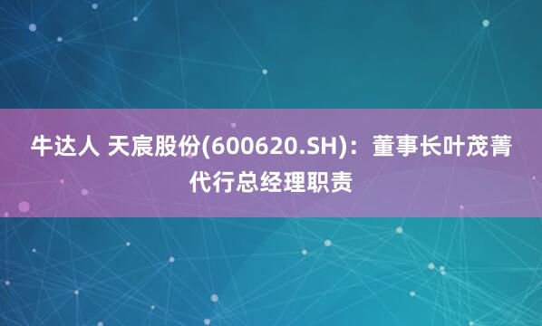 牛达人 天宸股份(600620.SH)：董事长叶茂菁代行总经理职责